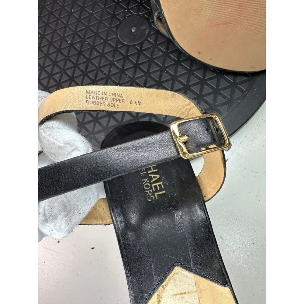 Michael Kors Sandals Black Leather Wedge Sz 8.5